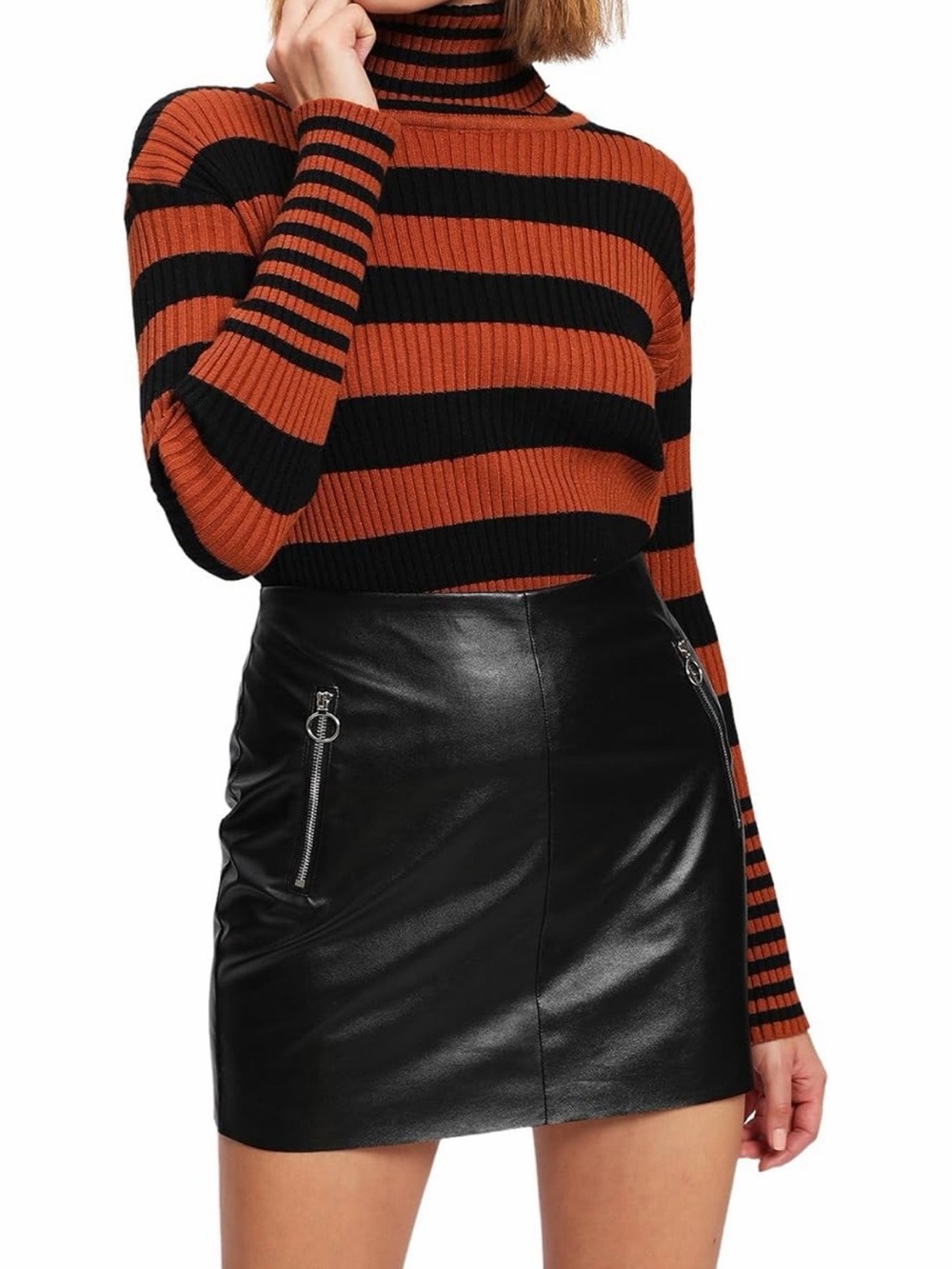 Women’s High-Waisted Faux Leather Bodycon Mini Skirt – Black XS